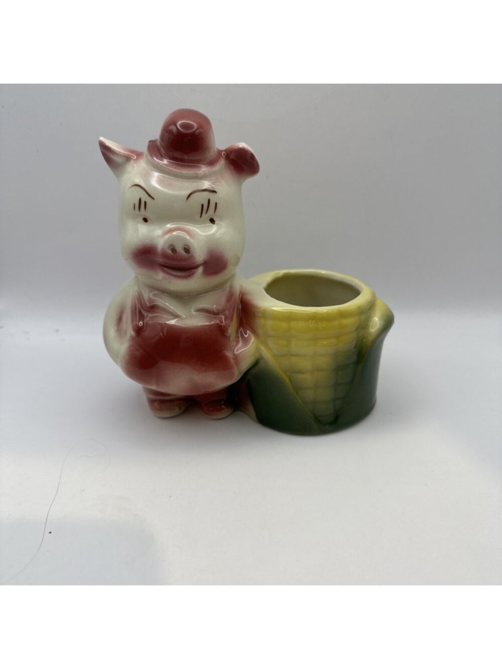 Shawnee Planter Pig Happy Farmer with Corn on the Cob Vintage 1950s Ceramic #39